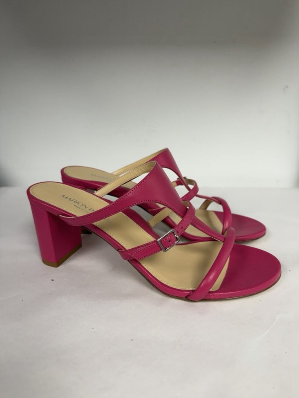 Marion Parke Pink Leather Sandals Heeled Slide Size 37.5 US 7.5 NEW - Picture 6 of 10